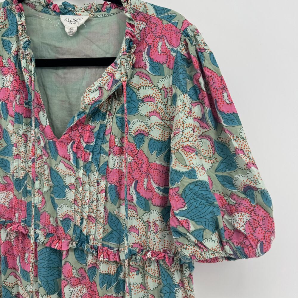 Allison New York Floral Tiered Mini Dress Size Small Puff Sleeves Cotton - Picture 4 of 7